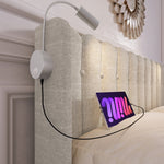 Upholstered Bed Double, Reading Light Storage Headboard, Linen Natural