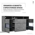 Sideboard 140cm LED 2 Doors 3 Drawers Acrylic Storage - Grey