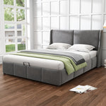 Upholstered Double Bed 140x200cm Hydraulic Storage Pillow Headboard - Grey