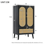 Compact Sideboard, Rattan Design, 2 Doors, 1 Drawer, Black