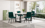 140x80cm Dining Table Set with 4 Chairs Modern Kitchen Black Iron Dark Green Velvet