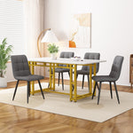 120x70cm Dining Table Set 4 Chairs Modern Kitchen Dark Grey Linen Golden Iron