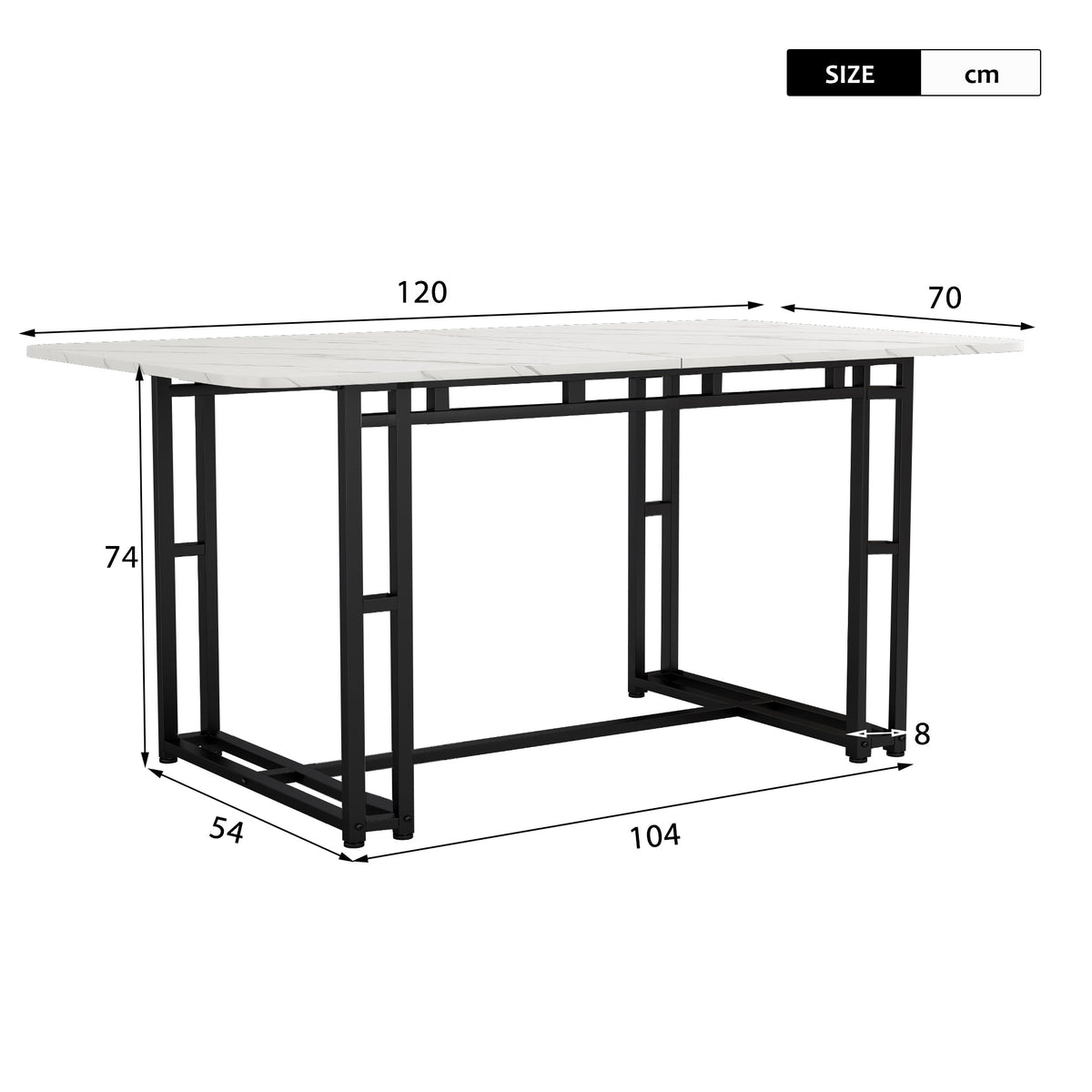 Dining Table 120x70cm Lightweight Luxury Rectangular Metal Frame Black