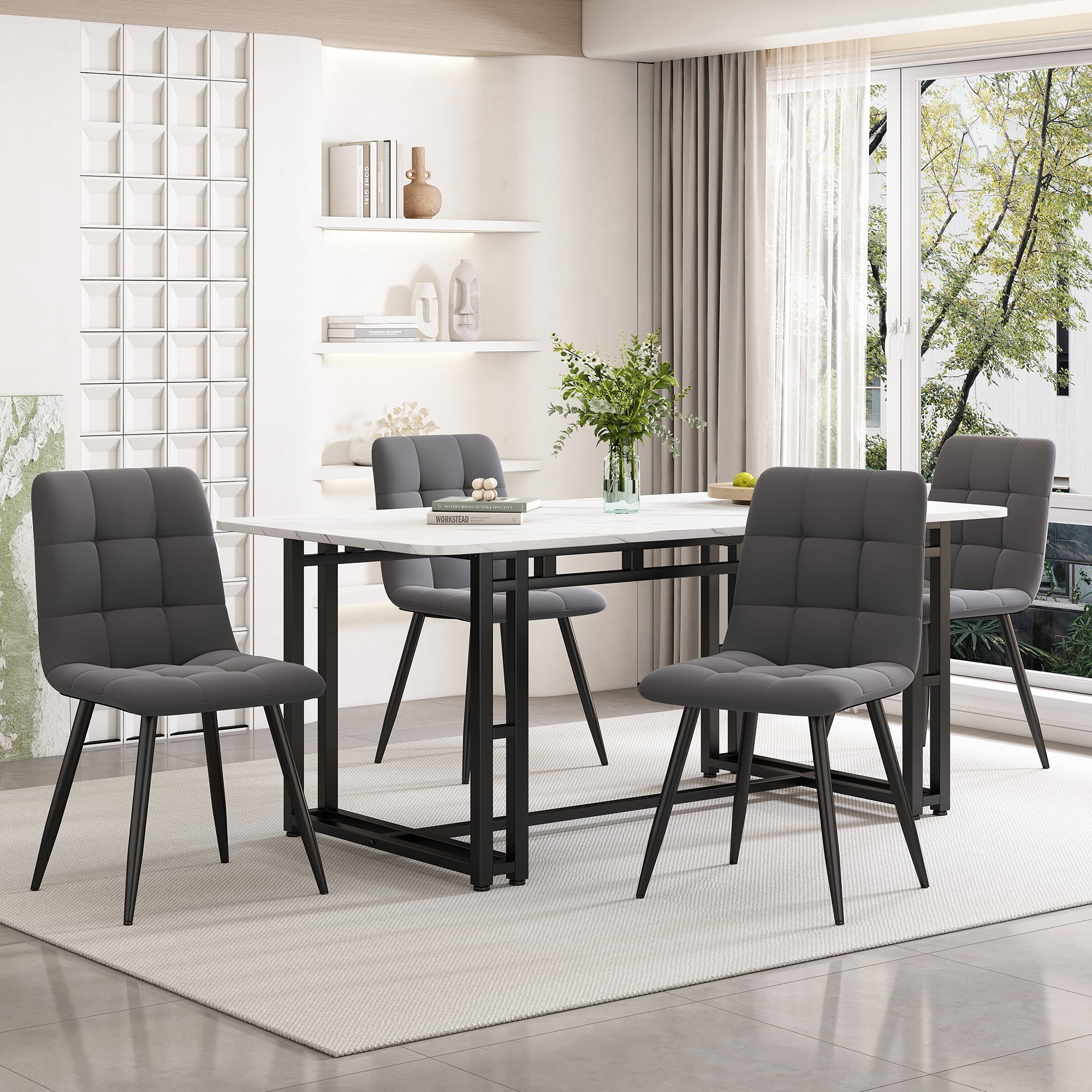 Lightweight Luxury Dining Table, 140x80cm Rectangular Metal Frame, Black