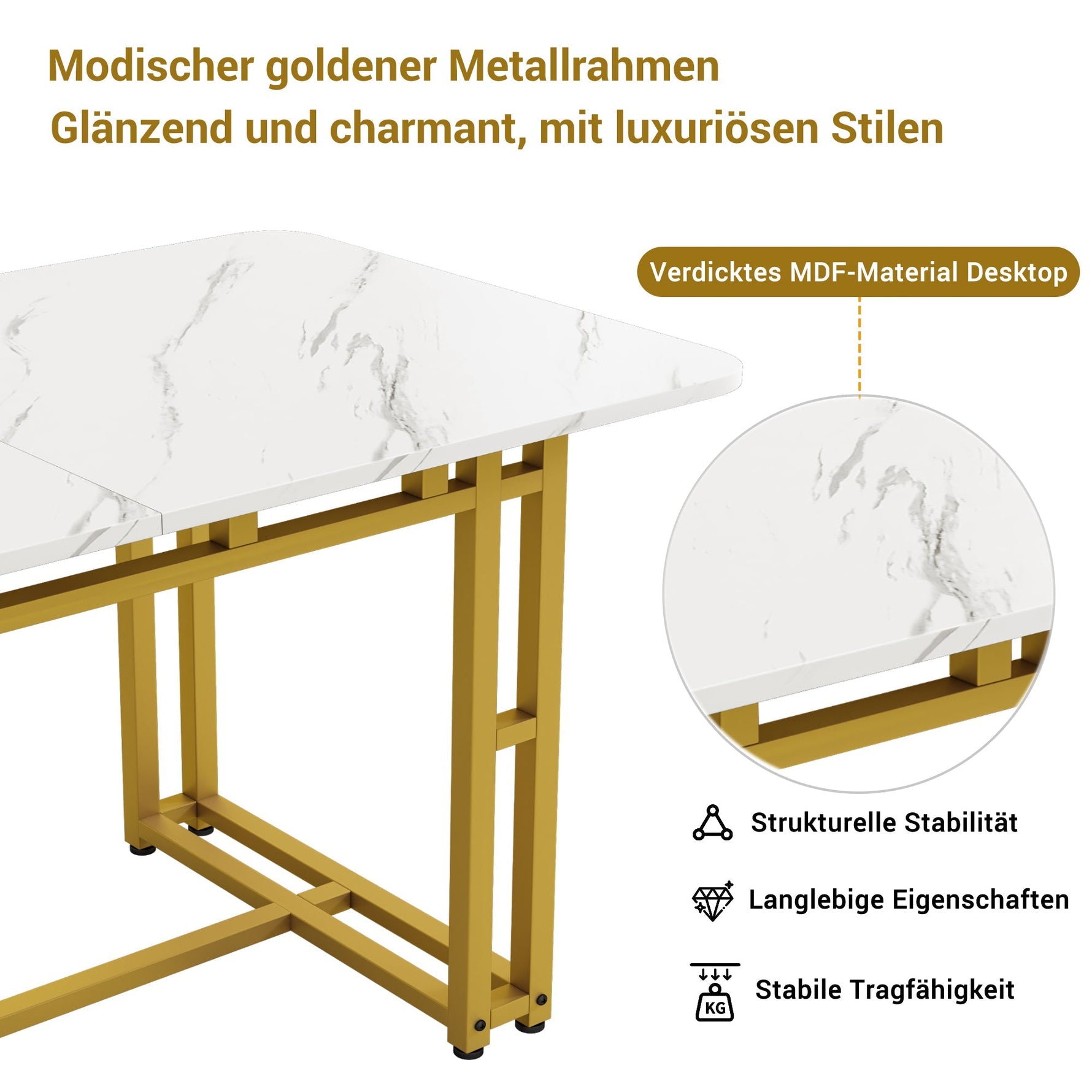 Lightweight Luxury Dining Table 120x70cm Rectangular Modern Metal Frame Golden Legs