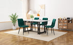 5-Piece Dining Set Modern Kitchen Table 120x70cm Black Iron, Dark Green Velvet
