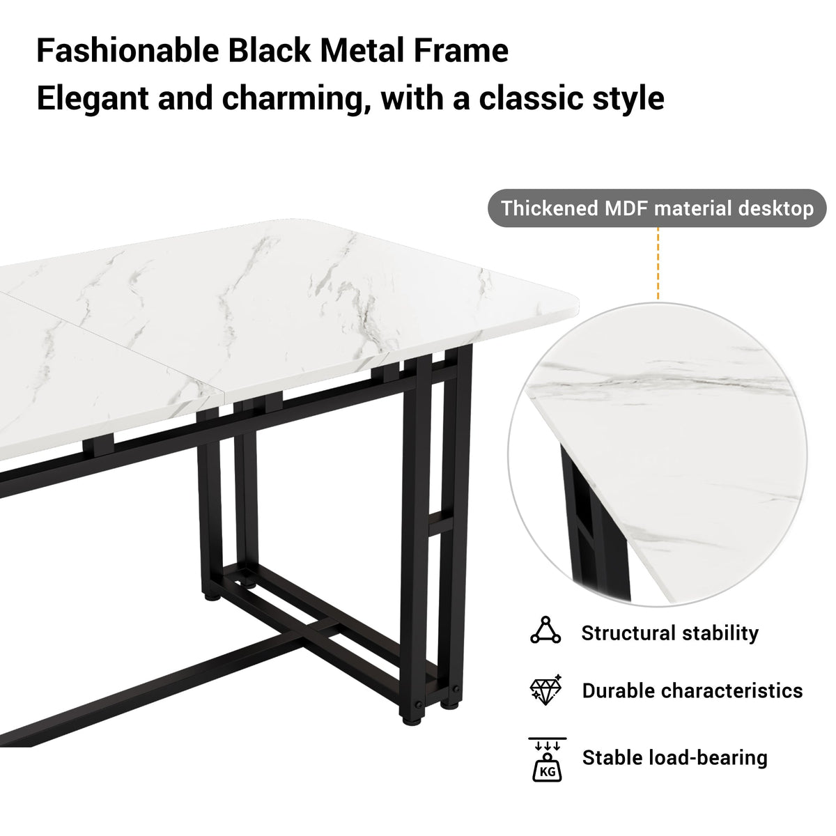 Dining Table 120x70cm Lightweight Luxury Rectangular Metal Frame Black