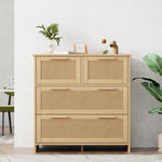 4-drawer rattan cabinet with solid wood handles - suitable for bedroom, living room, dining room, hallway, W80/H80/D38 cm.