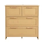 4-drawer rattan cabinet with solid wood handles - suitable for bedroom, living room, dining room, hallway, W80/H80/D38 cm.