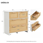 4-drawer rattan cabinet with solid wood handles