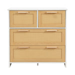 4-drawer rattan cabinet with solid wood handles