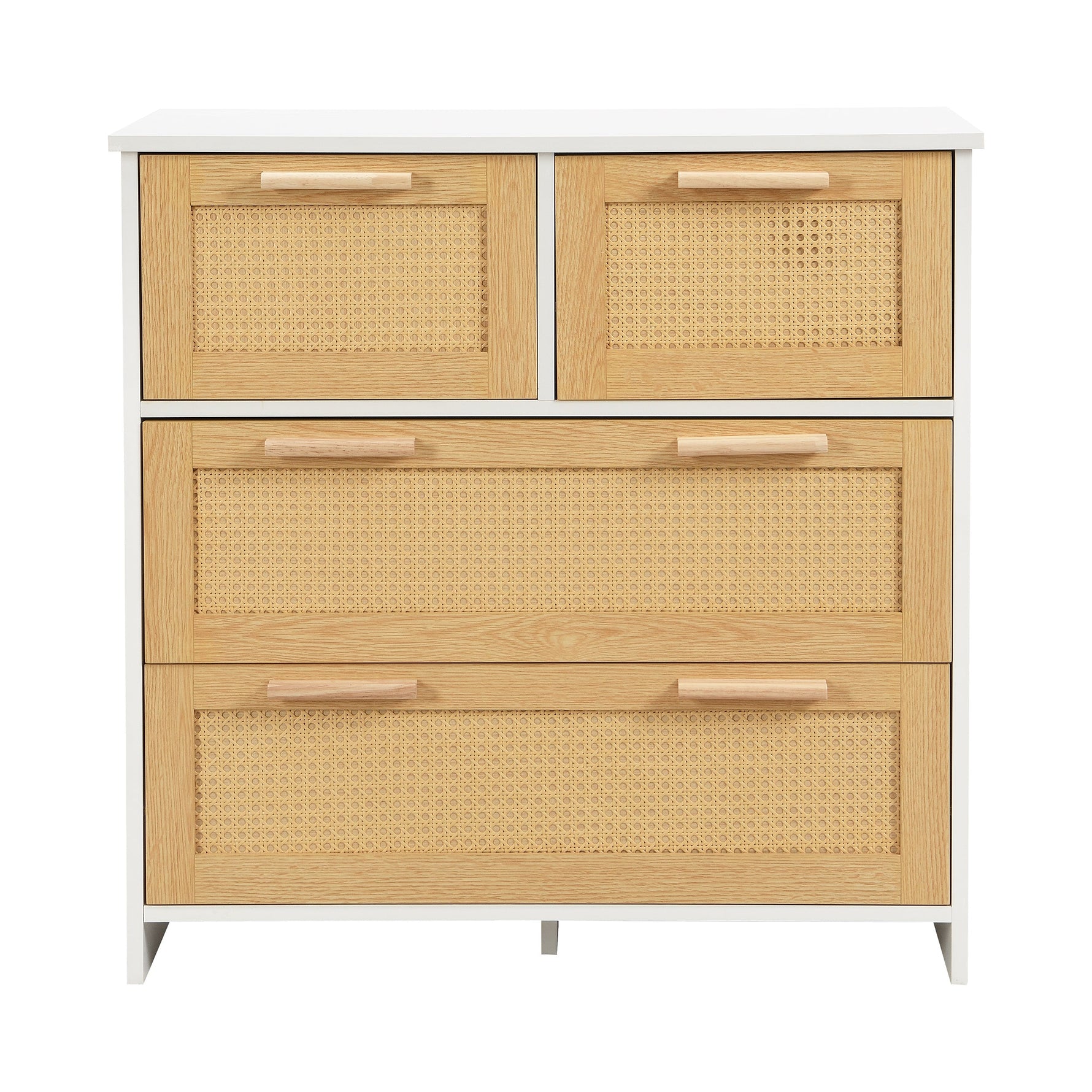 4-drawer rattan cabinet with solid wood handles