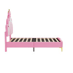 Princess Bed 90x200cm Crown Headboard Upholstered with Adjustable LED Light Pink PU Leather