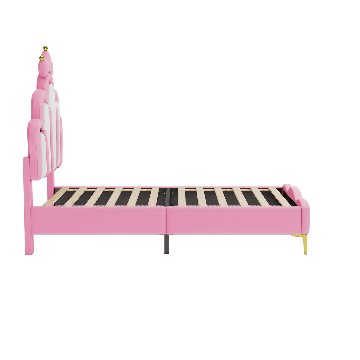 Princess Bed 90x200cm Crown Headboard Upholstered with Adjustable LED Light Pink PU Leather