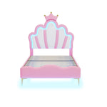 Princess Bed 90x200cm Crown Headboard Upholstered with Adjustable LED Light Pink PU Leather