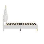 Princess Bed 90x200cm Crown Shaped PU Leather Upholstered LED - White