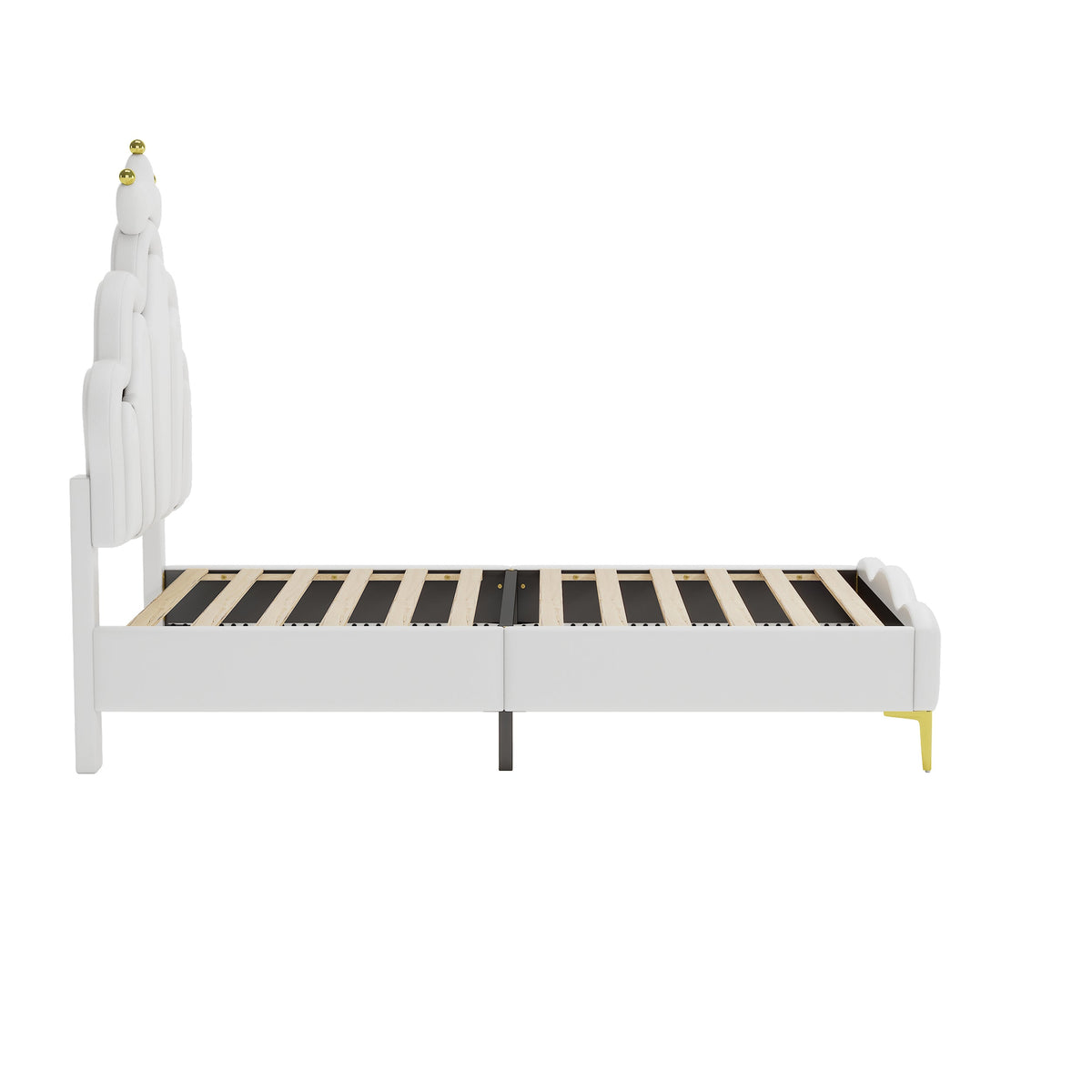 Princess Bed 90x200cm Crown Shaped PU Leather Upholstered LED - White