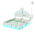 Flat Double Bed 140x200cm Crown-Shaped PU Leather Adjustable LED - White