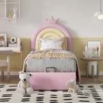 Upholstered Bed 90x200cm Hydraulic Adjustable Headboard - PU Pink