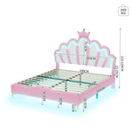 Flat Double Bed 140x200cm Crown-Shaped LED PU Leather - Pink