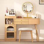 Dressing table set, cosmetic table with LED mirror and 3-color lighting, wooden