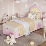 Upholstered Bed 90x200cm Hydraulic Adjustable Headboard - PU Pink