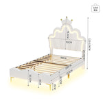 Princess Bed 90x200cm Crown Shaped PU Leather Upholstered LED - White