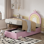 Upholstered Bed 90x200cm Hydraulic Adjustable Headboard - PU Pink