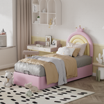 Upholstered Bed 90x200cm Hydraulic Adjustable Headboard - PU Pink