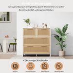4-drawer rattan cabinet with solid wood handles