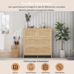 4-drawer rattan cabinet with solid wood handles - suitable for bedroom, living room, dining room, hallway, W80/H80/D38 cm.