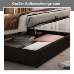 Upholstered Bed 160x200cm Storage LED Slatted Frame - Black PU
