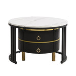 Coffee Table, 2-in-1 Round with Drawers, MDF & White Marble