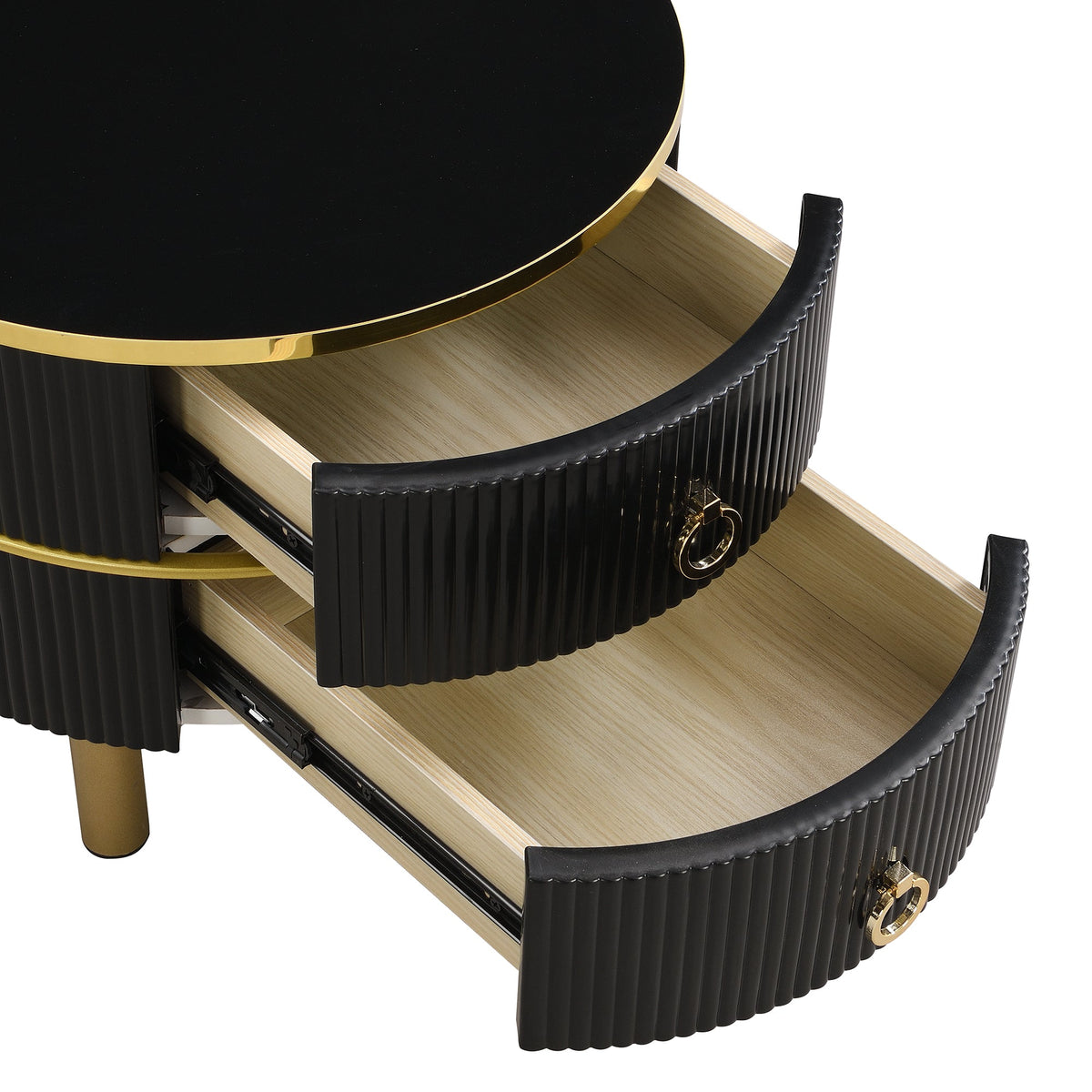 Coffee Table, 2-in-1 Round with Drawers, MDF & White Marble