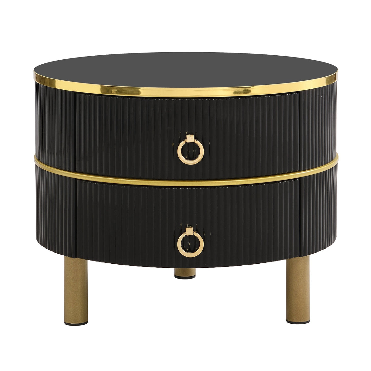 Coffee Table, 2-in-1 Round with Drawers, MDF & White Marble