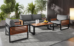 Garden Lounge Set 4-Piece Dining Set Galvanized Iron Frame Decorative Wooden Armrests Grey