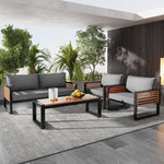 Garden Lounge Set 4-Piece Dining Set Galvanized Iron Frame Decorative Wooden Armrests Grey