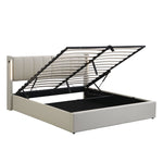 Upholstered Bed 140x190cm Hydraulic LED USB Storage Adjustable Headboard PU Gray