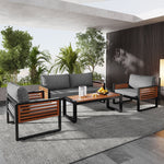 Garden Lounge Set 4-Piece Dining Set Galvanized Iron Frame Decorative Wooden Armrests Grey