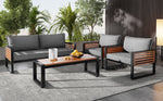 Garden Lounge Set 4-Piece Dining Set Galvanized Iron Frame Decorative Wooden Armrests Grey