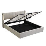Upholstered Bed 140x190cm Hydraulic LED USB Storage Adjustable Headboard PU Gray