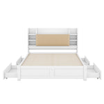 Flat Bed 160x200cm Fold-Down Headboard 4 Drawers Storage - White