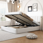 Binaural LED Upholstered Bed with Hydraulic Storage, USB Port and Adjustable Headboard, 180x200cm, White PU Pebble