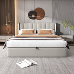 Upholstered Bed 160x200cm Hydraulic Storage LED USB Adjustable Headboard - Grey PU