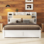 Flat Bed 160x200cm Fold-Down Headboard 4 Drawers Storage - White