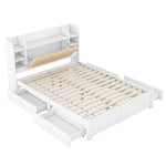 Flat Bed 160x200cm Fold-Down Headboard 4 Drawers Storage - White