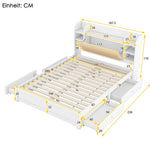 Flat Bed 160x200cm Fold-Down Headboard 4 Drawers Storage - White
