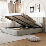 Hydraulic Upholstered LED Bed 180x200 cm with USB Storage, Grey PU