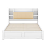 Flat Bed 160x200cm Fold-Down Headboard 4 Drawers Storage - White