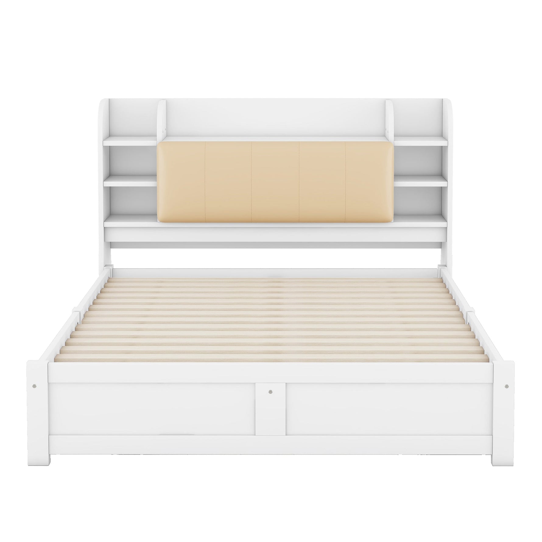 Flat Bed 160x200cm Fold-Down Headboard 4 Drawers Storage - White